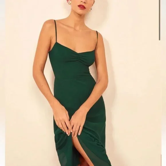 Reformation Emersyn Dress in Emerald - Picture 3 of 9
